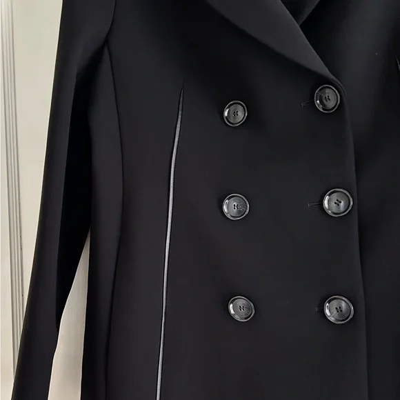$3.9K Akris Scott Black Wool Leather Double Breasted Jacket Coat Size 8 44